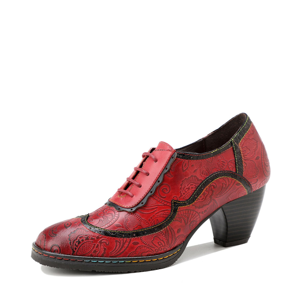 Retro Leather Hand-embossed Pumps