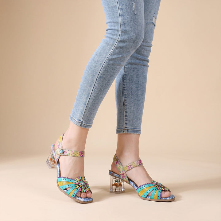 Vibrant Floral Transparent Heel Sandals