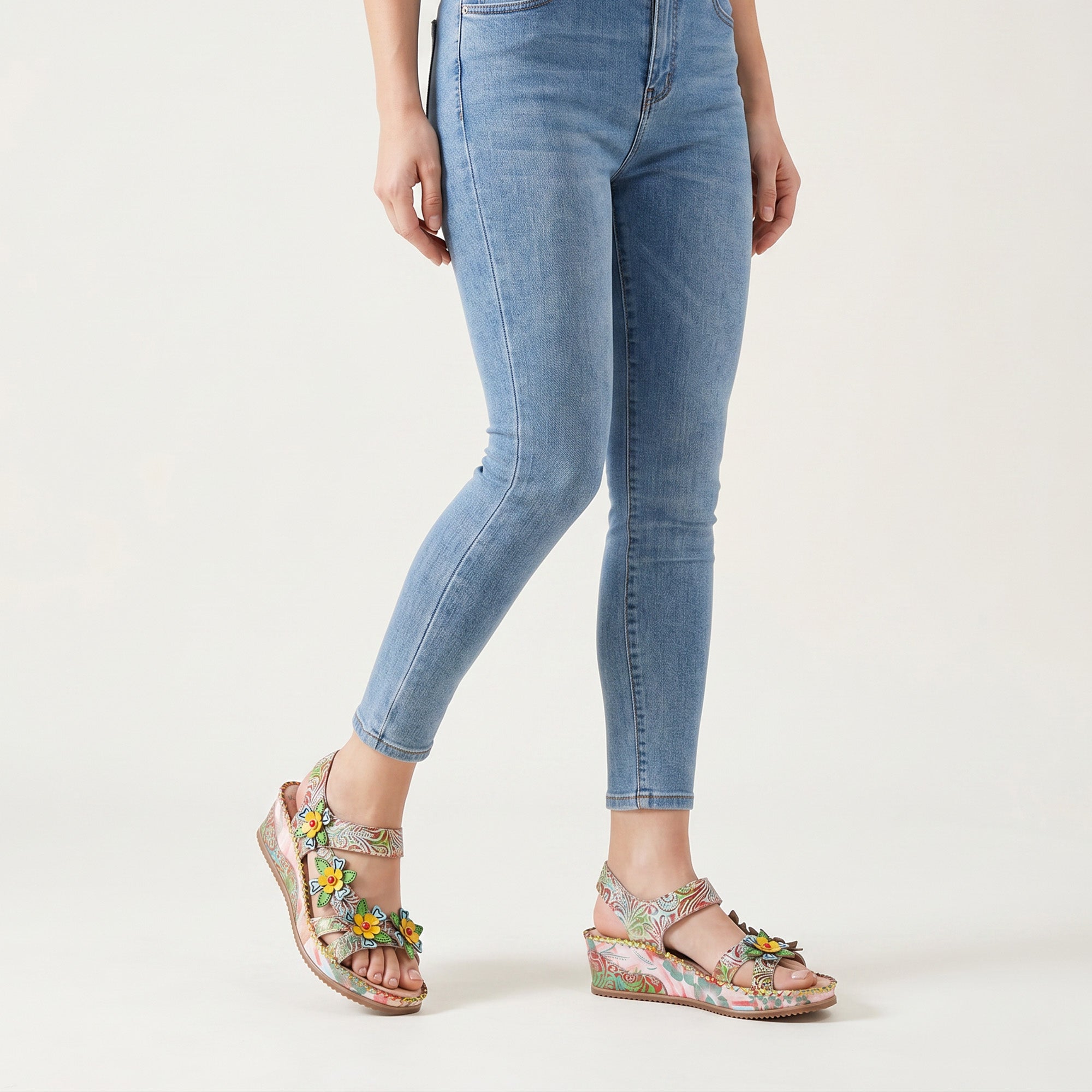 Multicolor Flower Decorations Floral Wedge Sandals