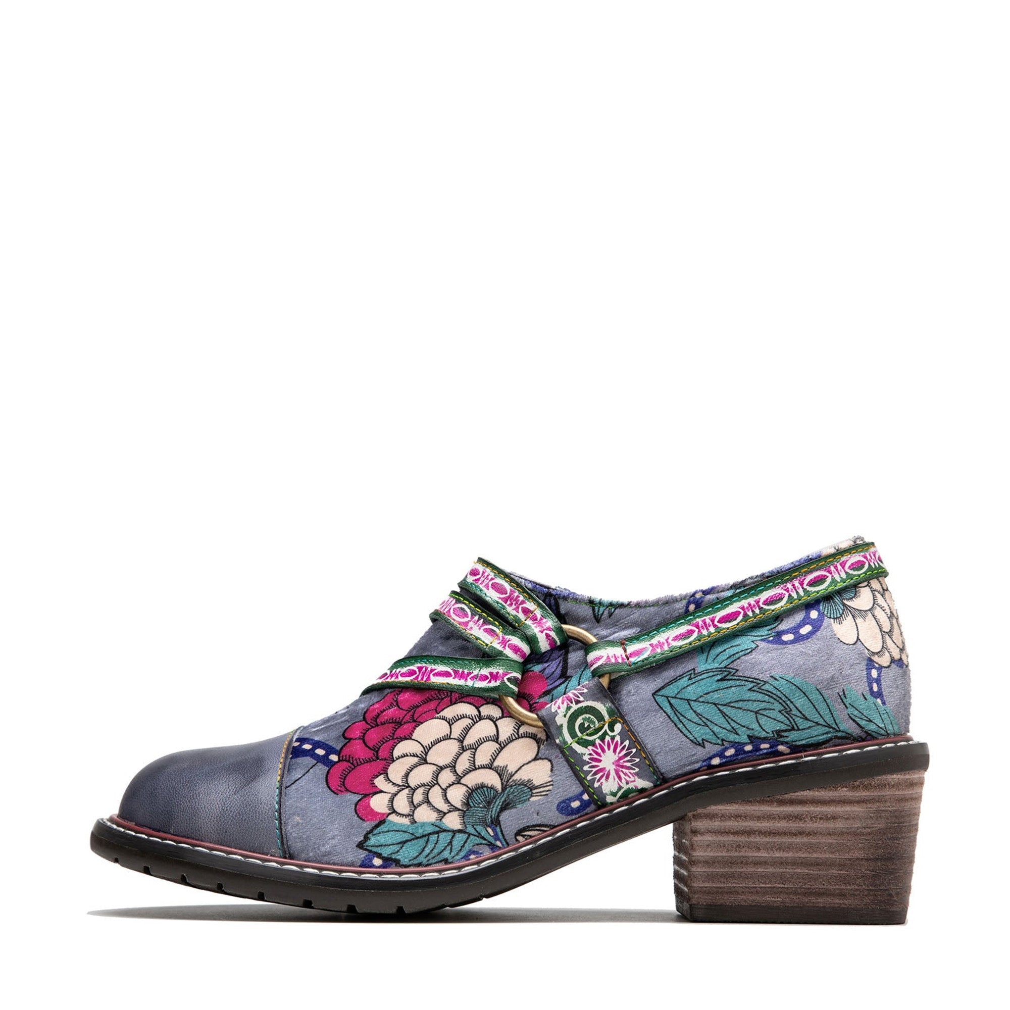 Hand Painted Leather&Velvet Panels Flat Boots