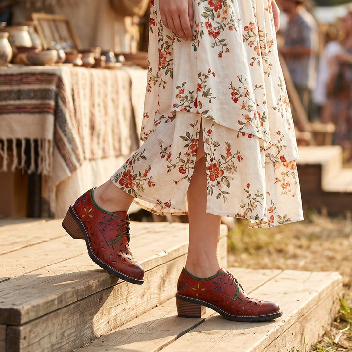 Vintage Handmade Leather Hollow Flat Shoes