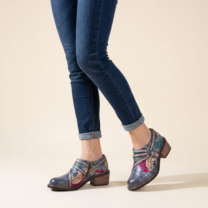 Hand Painted Leather&amp;Velvet Panels Flat Boots
