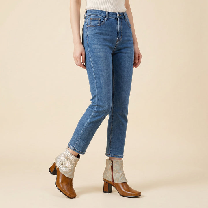 Embroidered Foldover Ankle Boots