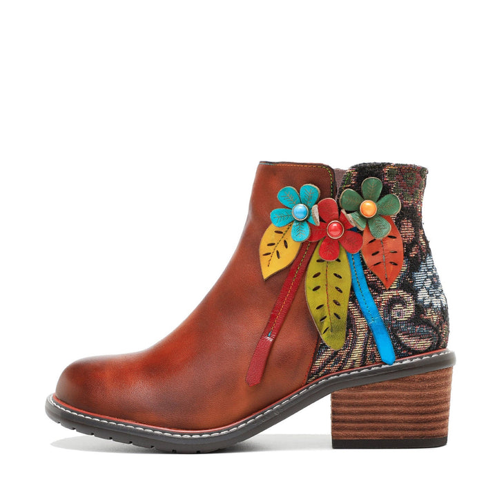 Vintage Handmade Leather Floral Ankle Boots