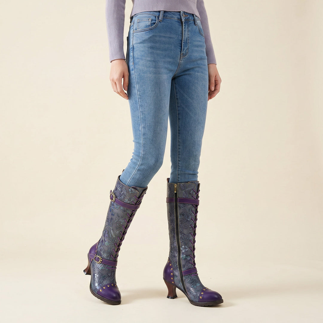 Warm Embossed Real Leather Dragonfly Boots