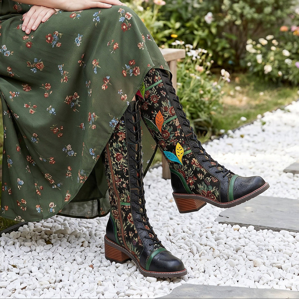 Vintage Handmade Stunning Floral Boots