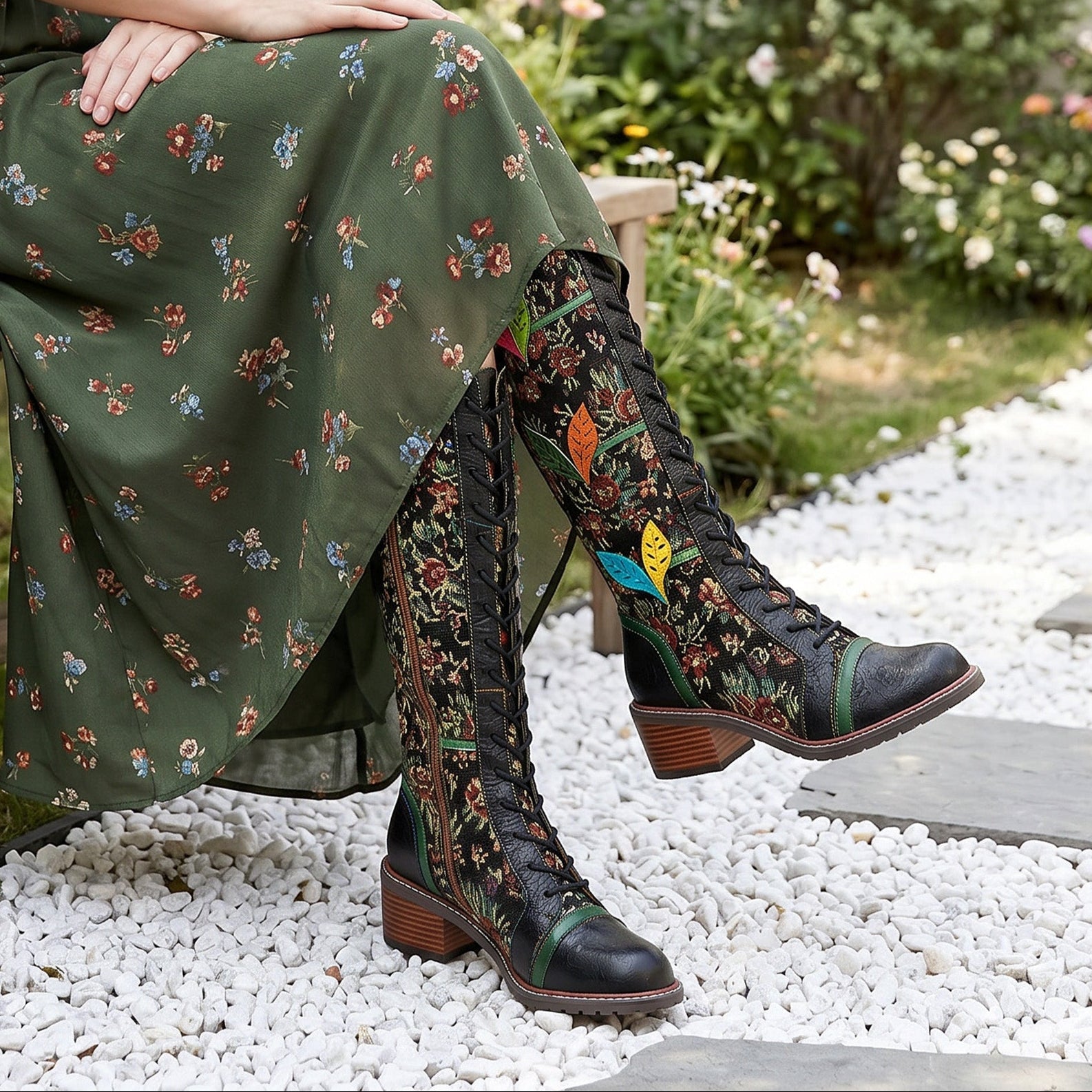 Vintage Handmade Stunning Floral Boots