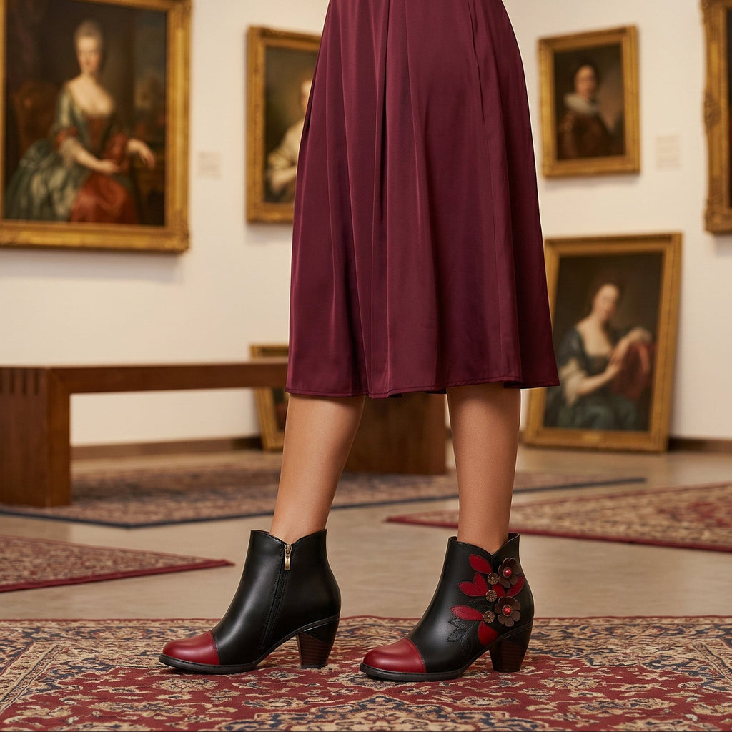 Retro Boho Floral Charm Ankle Boots