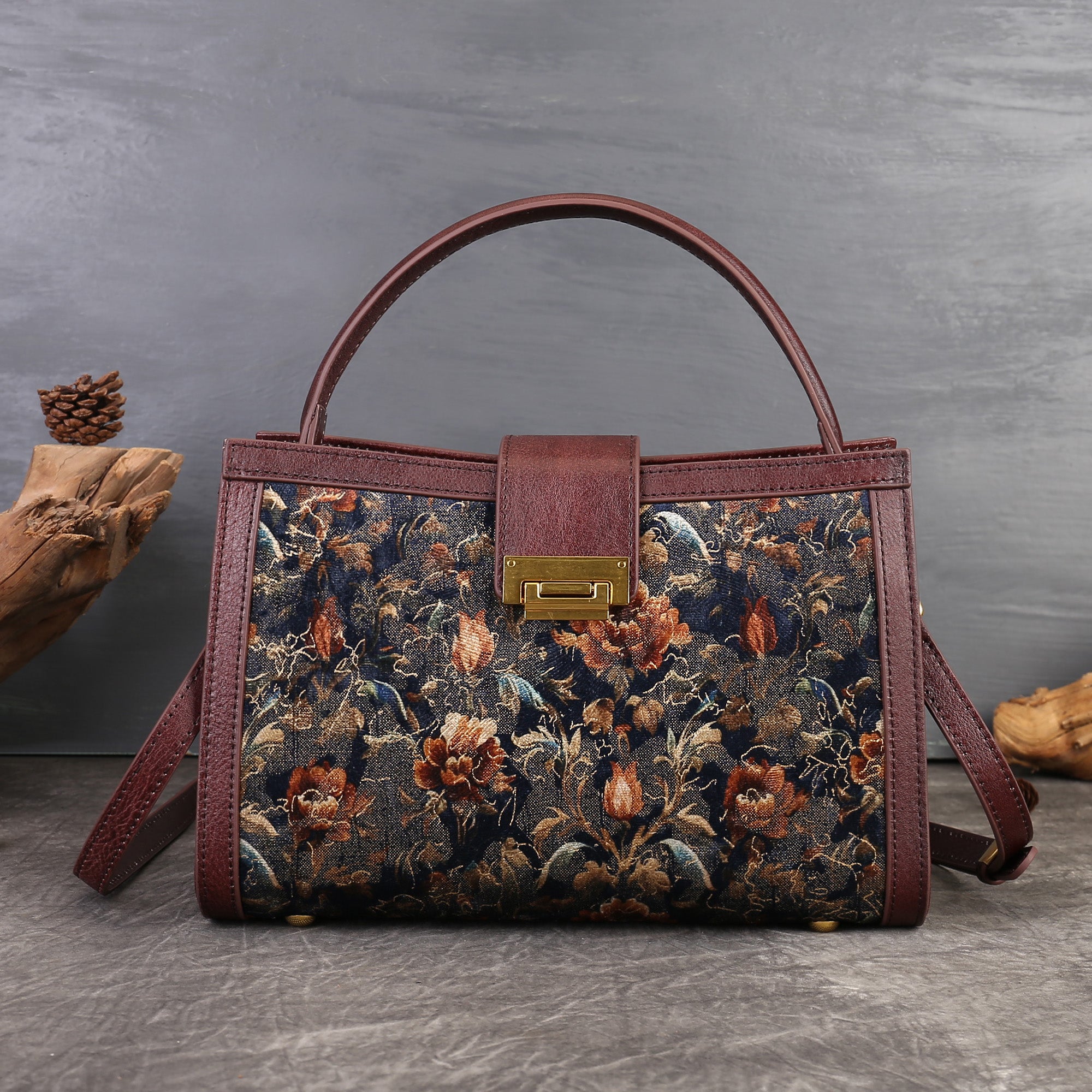 Vintage Floral Embroidered Shoulder Tote Bag