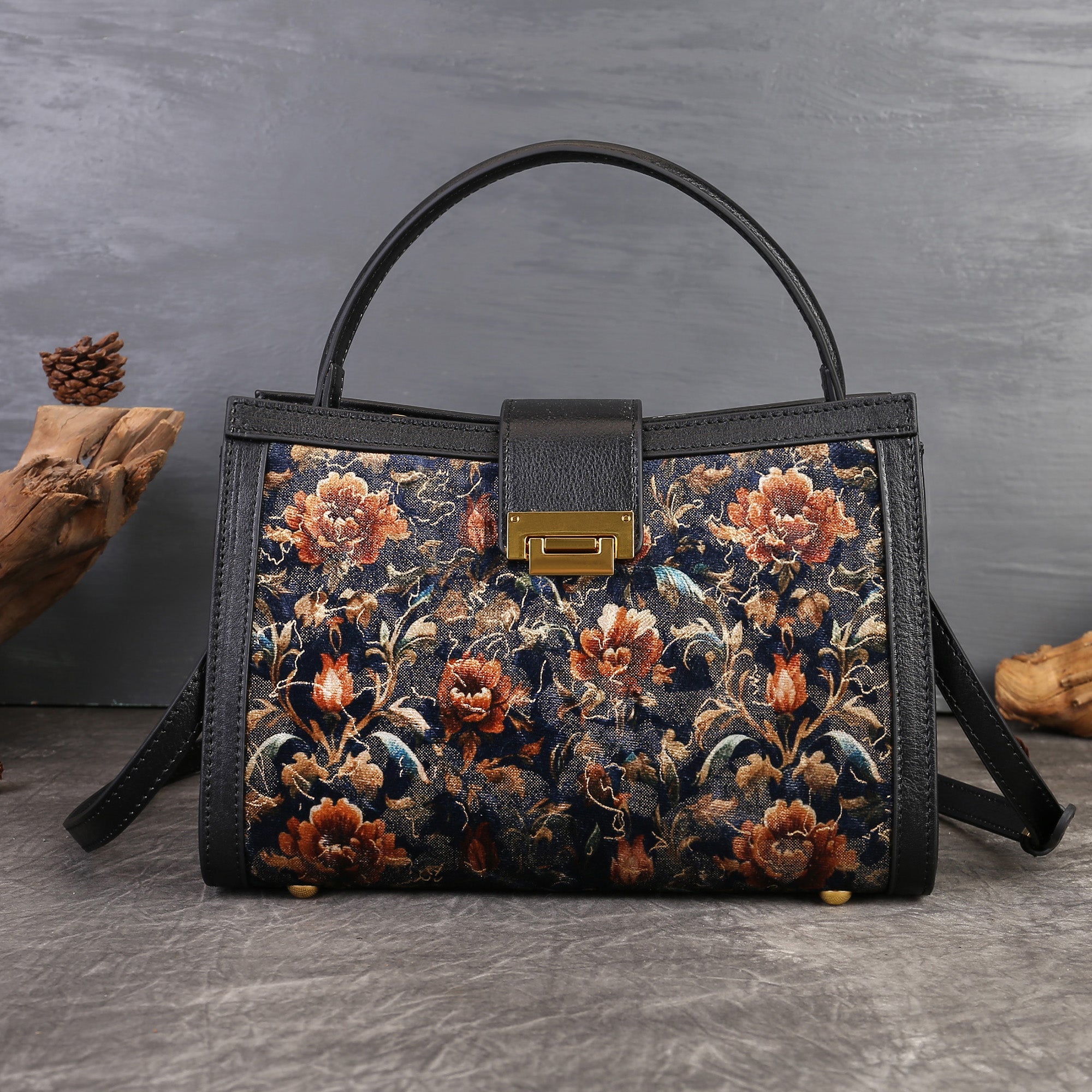 Vintage Floral Embroidered Shoulder Tote Bag