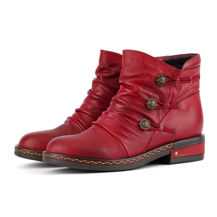 Retro Charm Leather Flat Ankle Boots