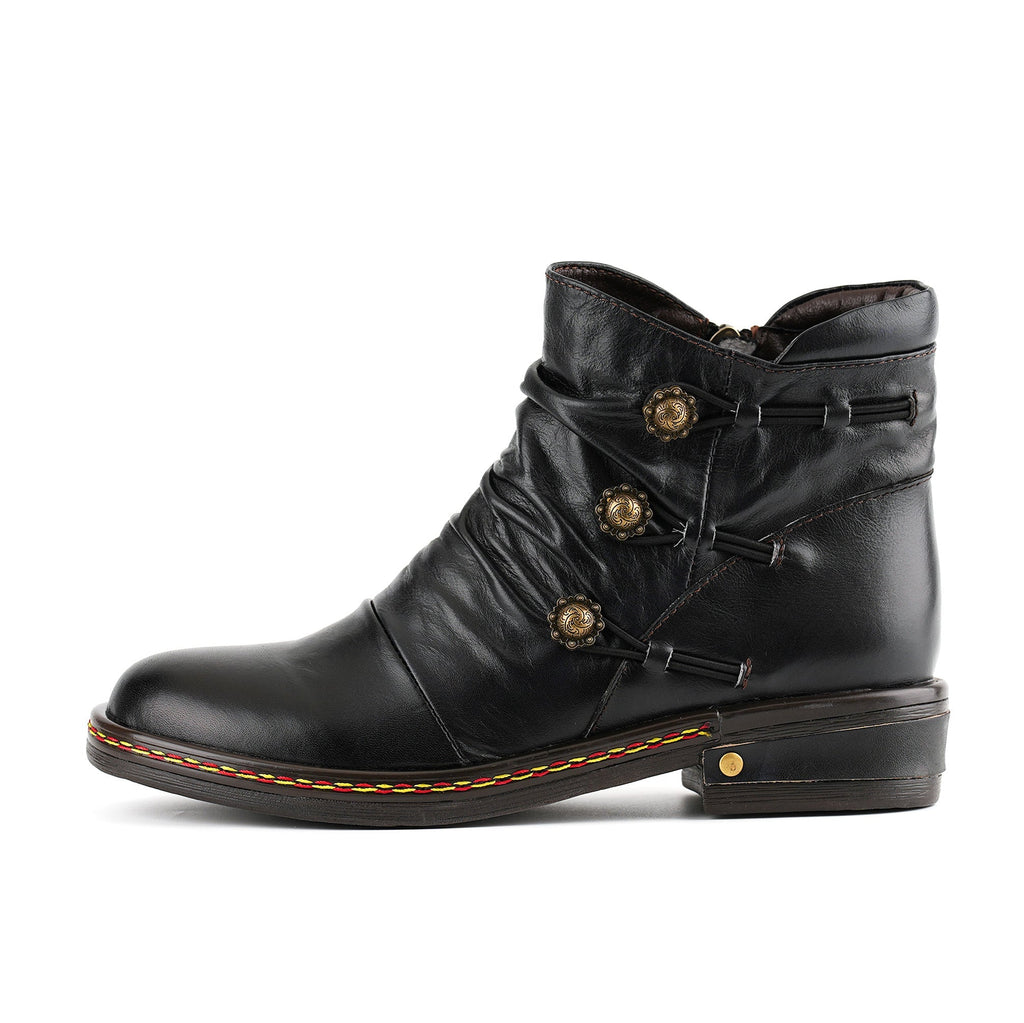 Retro Charm Leather Flat Ankle Boots