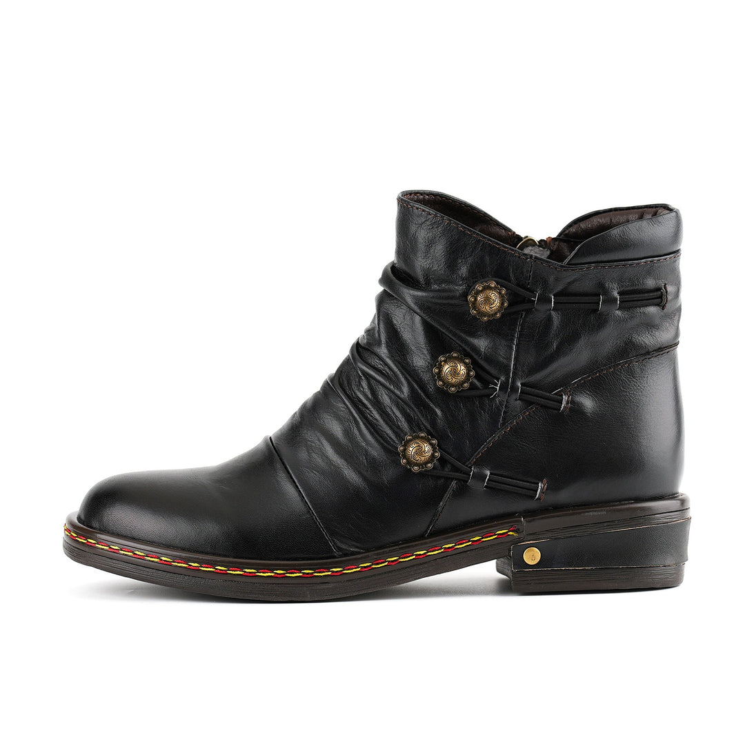 Retro Charm Leather Flat Ankle Boots
