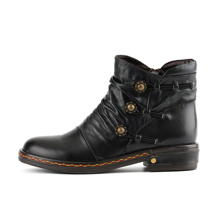 Retro Charm Leather Flat Ankle Boots