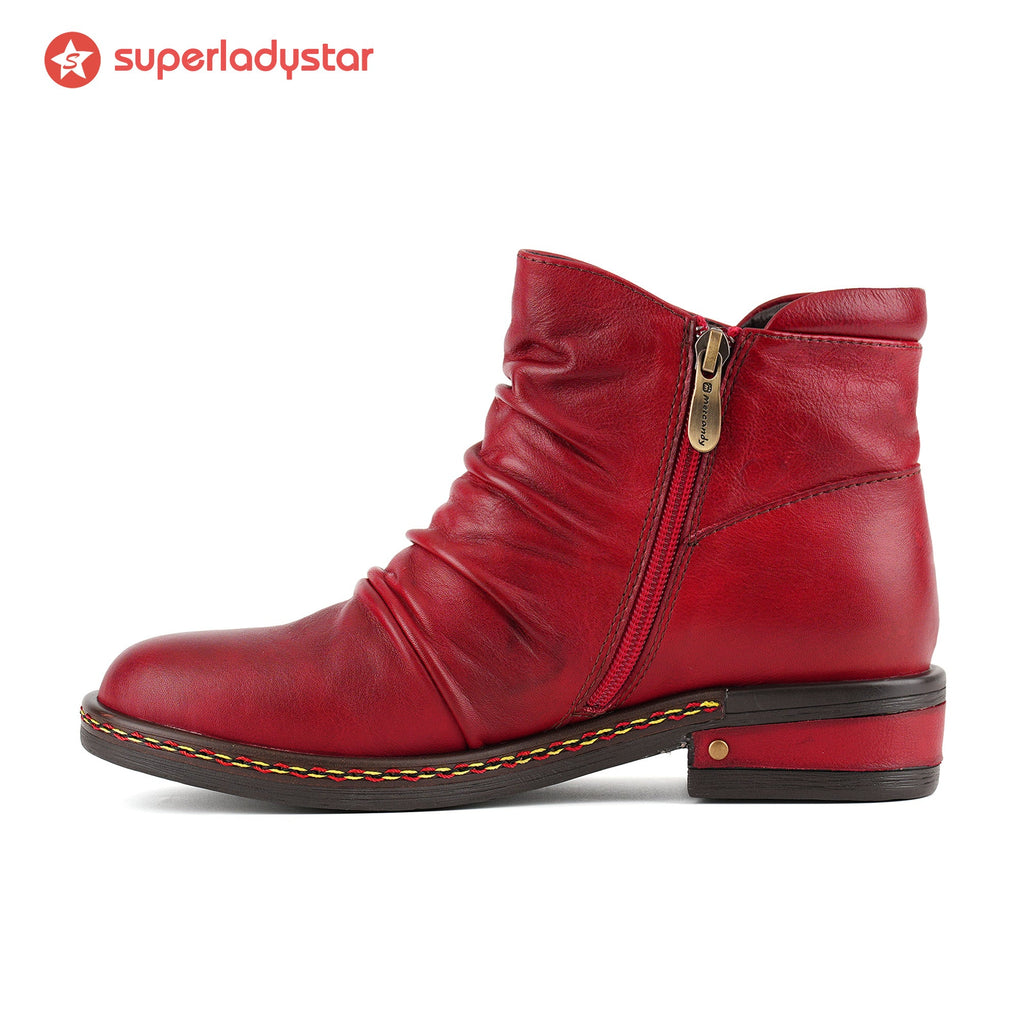 Retro Charm Leather Flat Ankle Boots