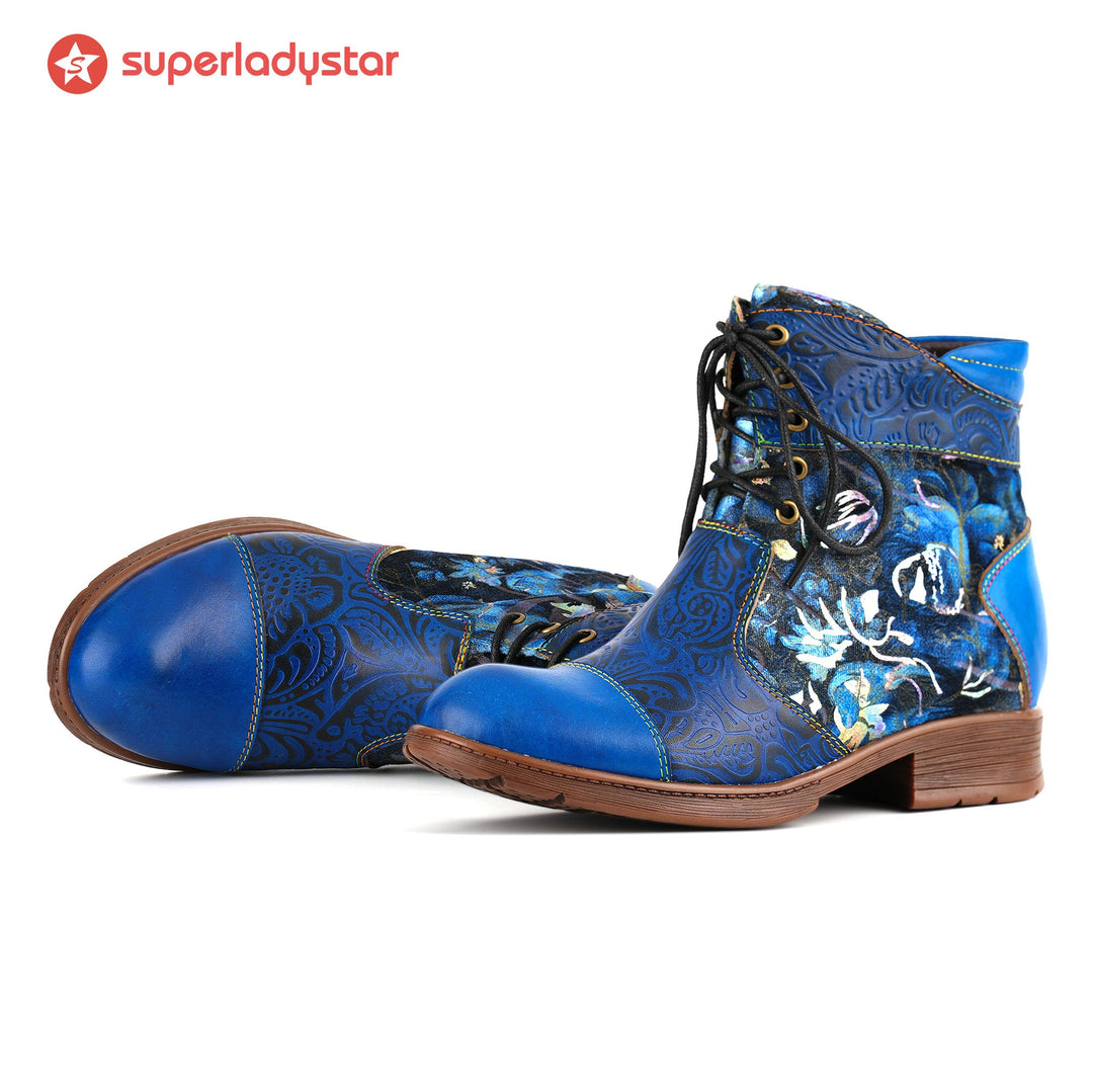 Midnight Blossom Lace-Up Ankle Boots