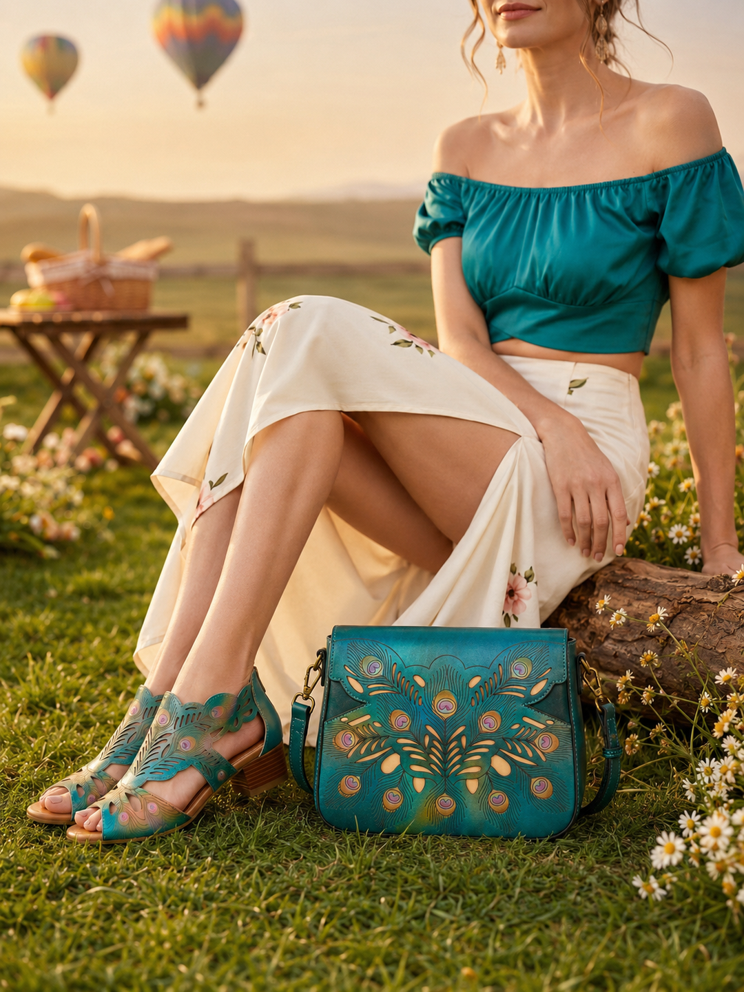 Peacock Feather Embossed Ombre Leather Crossbody Bag