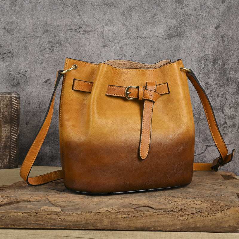 Handmade Cowhide Leather Solid Color Shoulder Bag