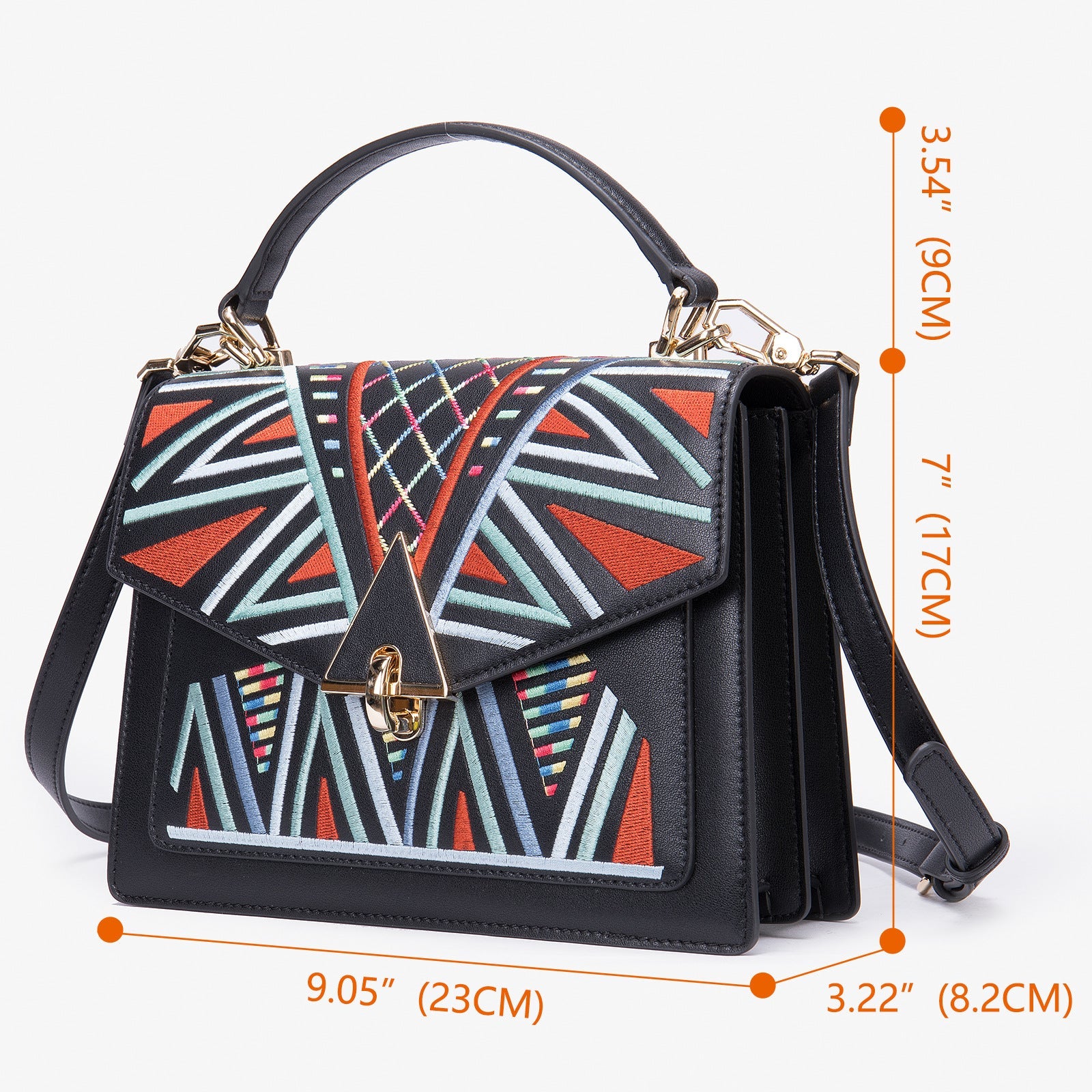 Genuine Leather Embroidered Top Handle Shoulder & Crossbody Bag