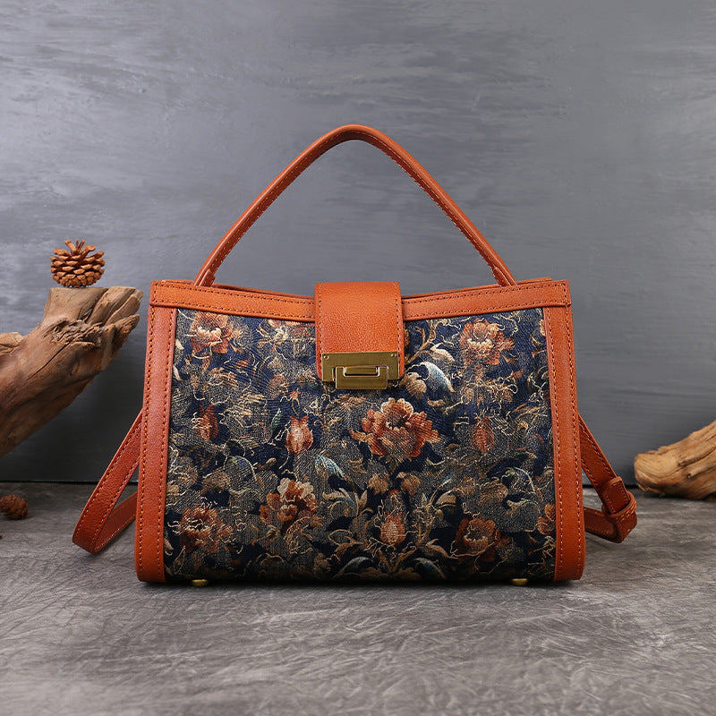 Vintage Floral Embroidered Shoulder Tote Bag