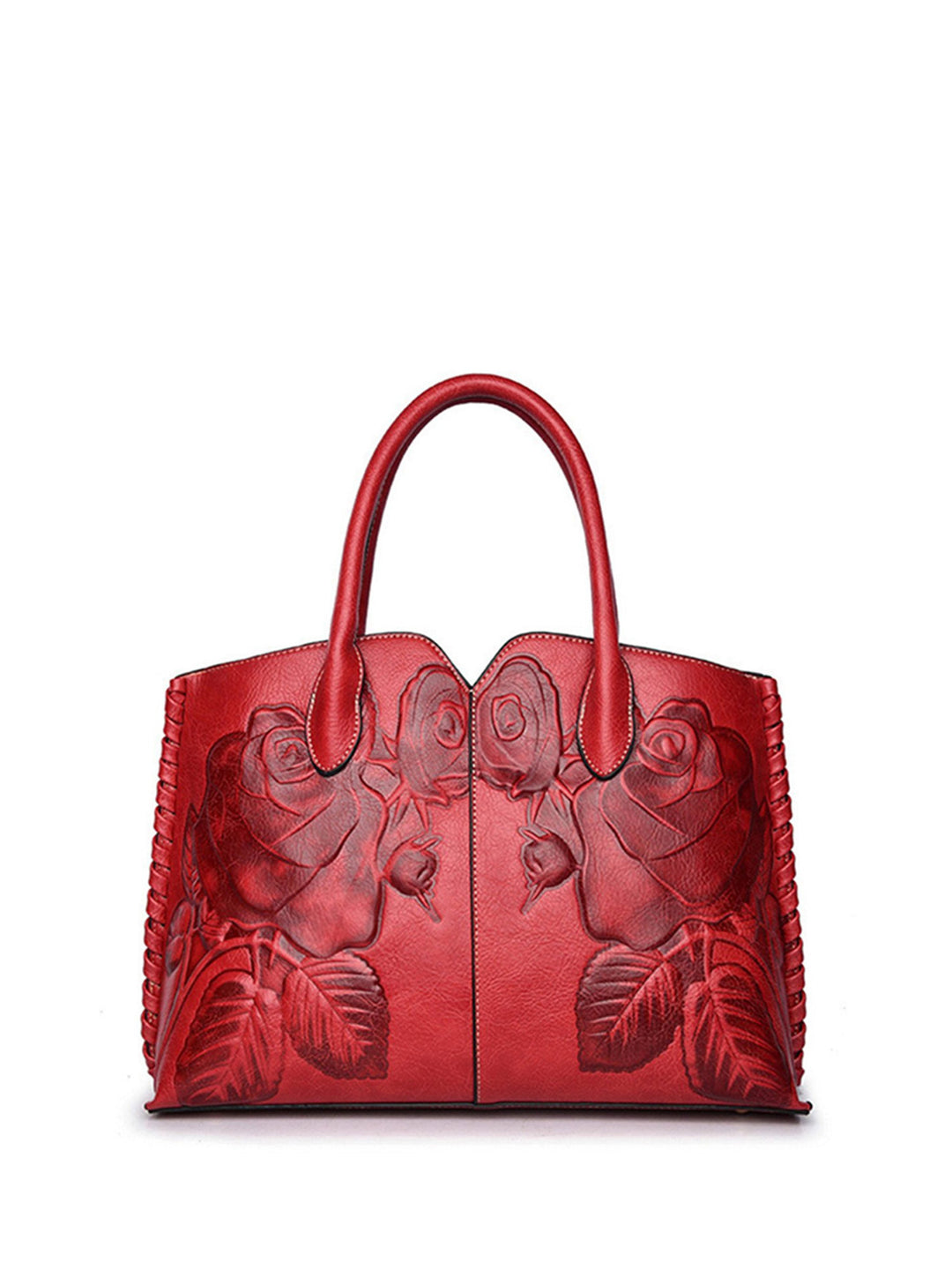 Embossed Rose Vegan Leather Tote Bag with Crossbody Strap