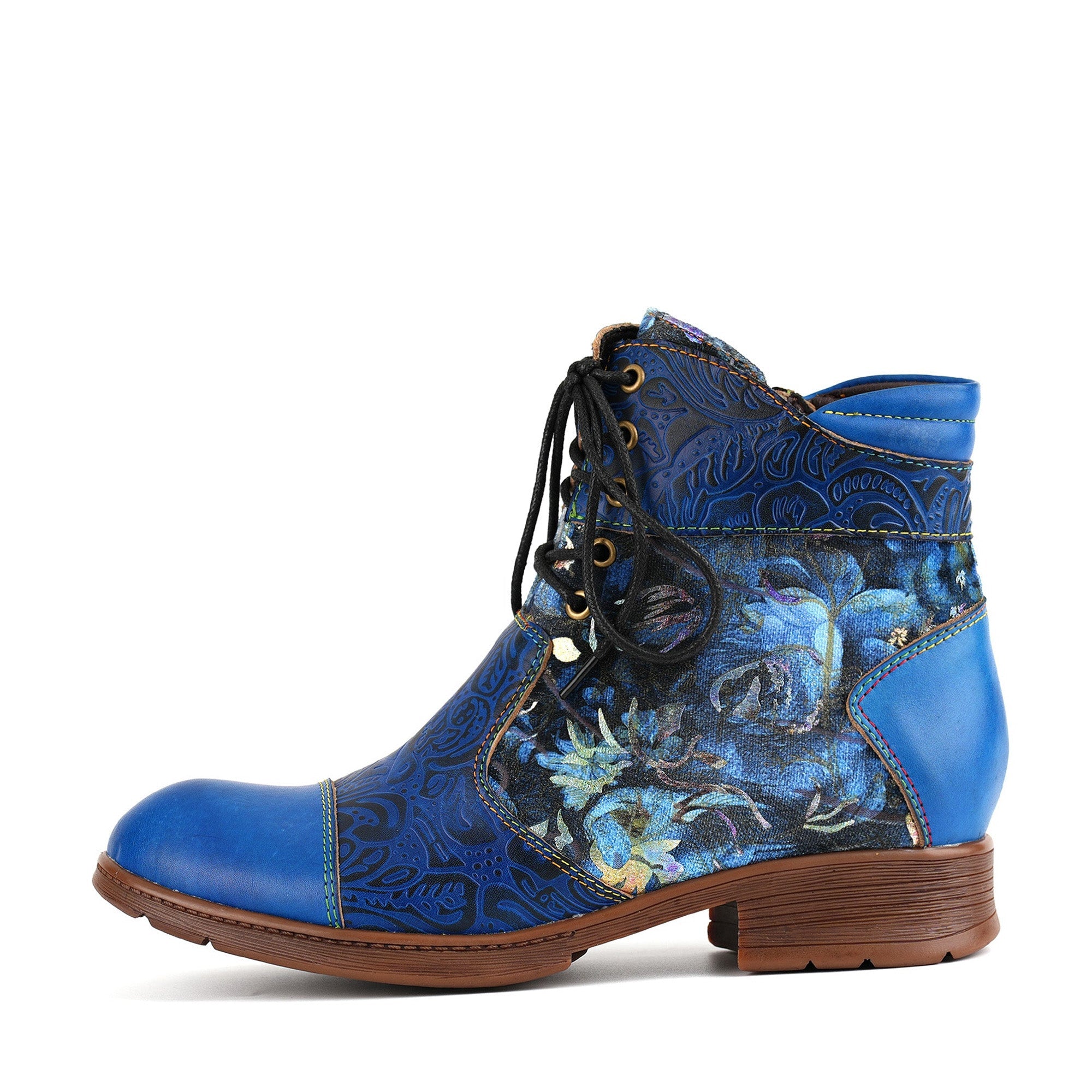 Midnight Blossom Lace-Up Ankle Boots