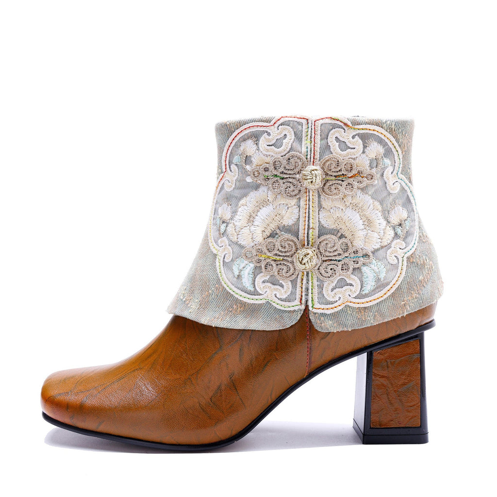 Embroidered Foldover Ankle Boots