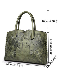 Green embossed rose tote dimensions: 34 by 10 by 25 centimeters
