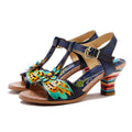 Retro Handmade Colored Stripe Heel Comfy Sandals
