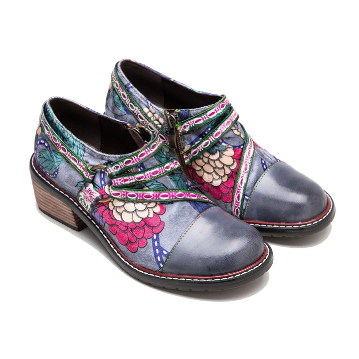 Hand Painted Leather&amp;Velvet Panels Flat Boots