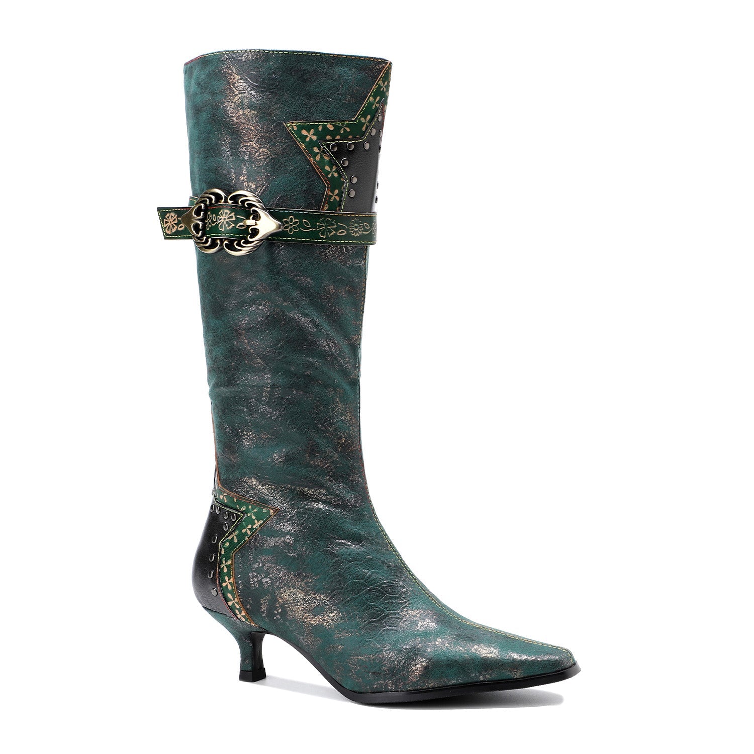 Handmade Gothic Metal Buckle Stiletto Heel Boots