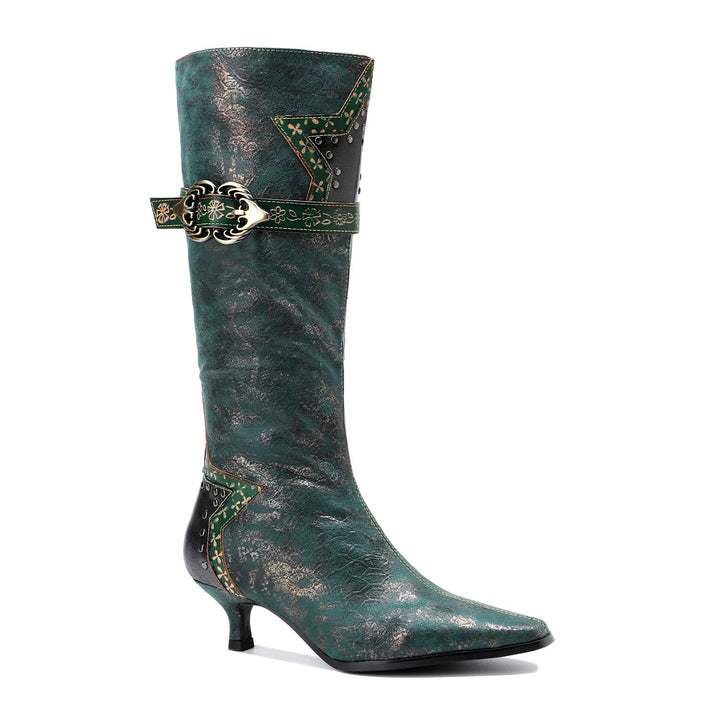 Handmade Gothic Metal Buckle Stiletto Heel Boots