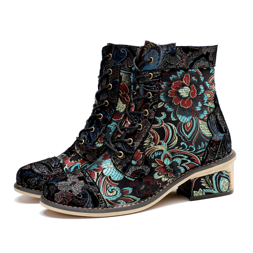 Vintage Handmade Stunning Floral Ankle Boots