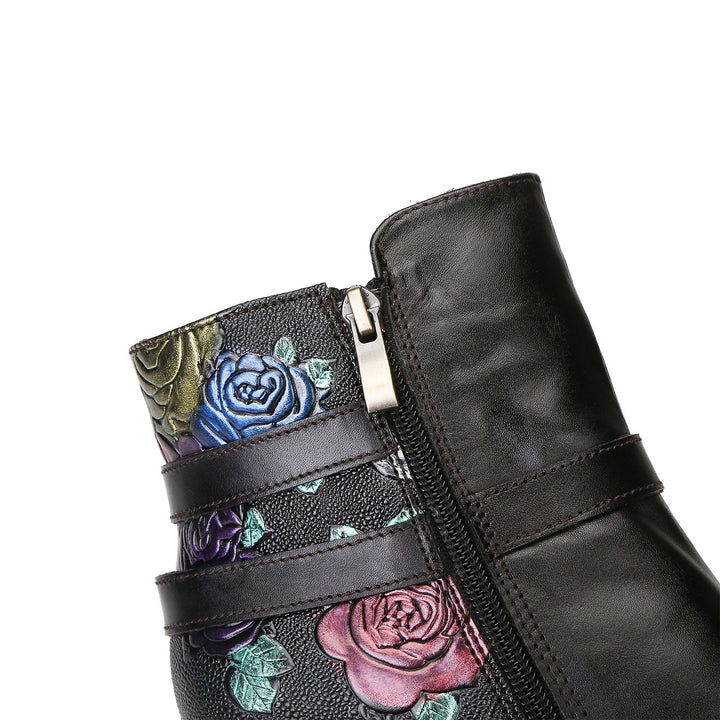 Vintage Handmade Embossed Adjustable Ankle Boots