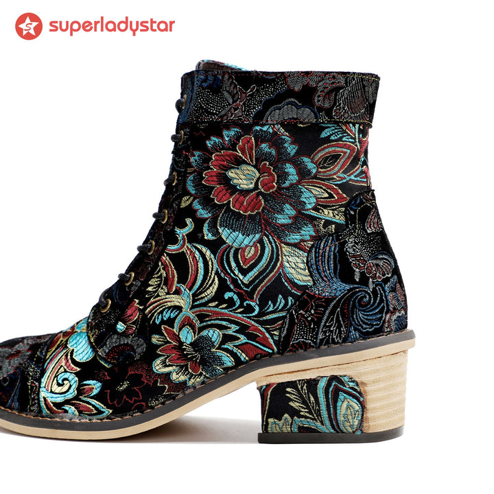 Vintage Handmade Stunning Floral Ankle Boots