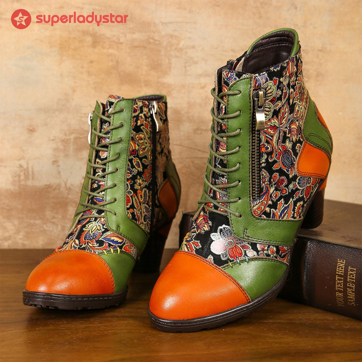 Retro Handmade Leather Patchwork Ankle Boots