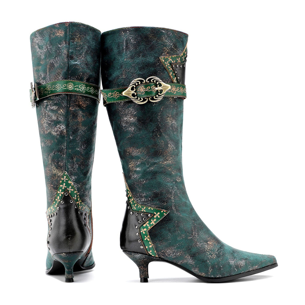 Handmade Gothic Metal Buckle Stiletto Heel Boots