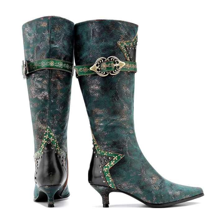 Handmade Gothic Metal Buckle Stiletto Heel Boots
