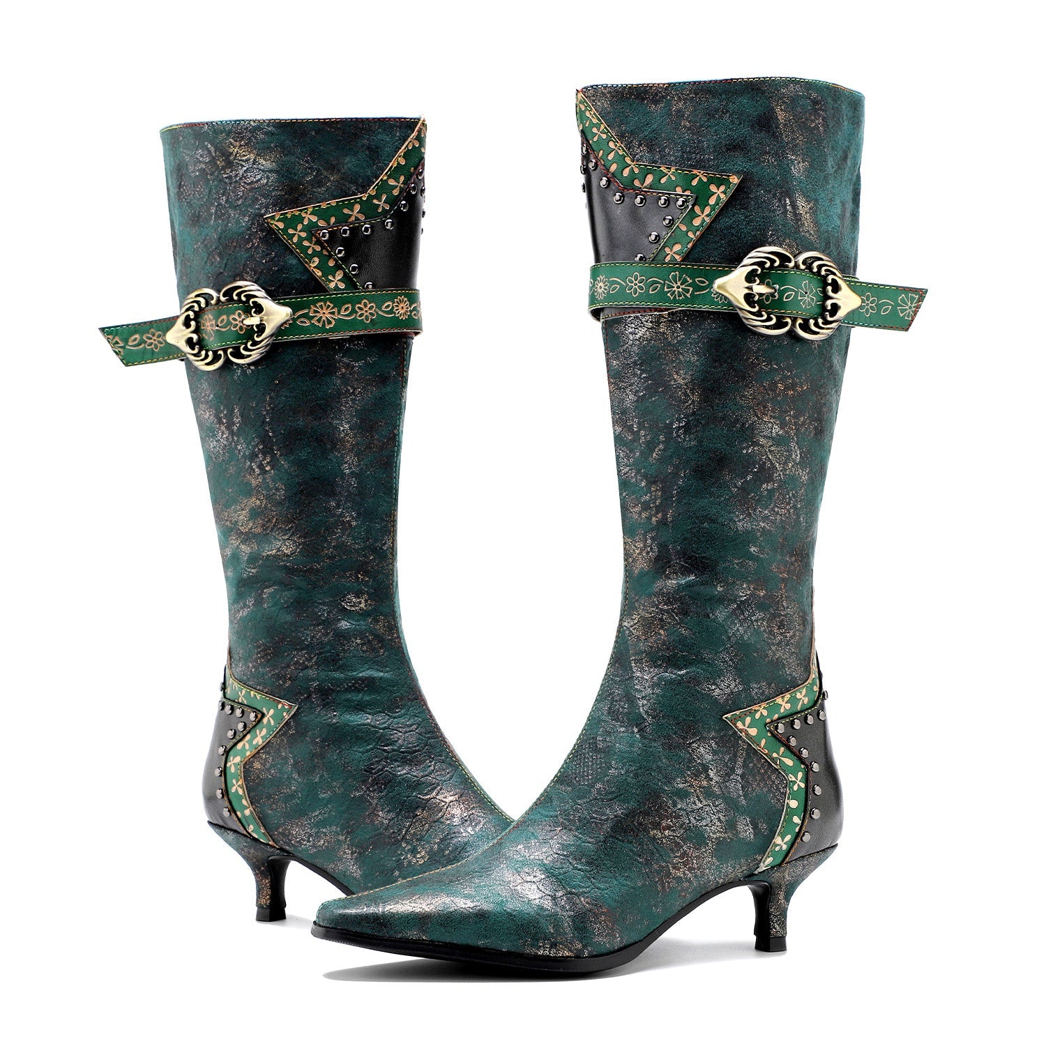 Handmade Gothic Metal Buckle Stiletto Heel Boots