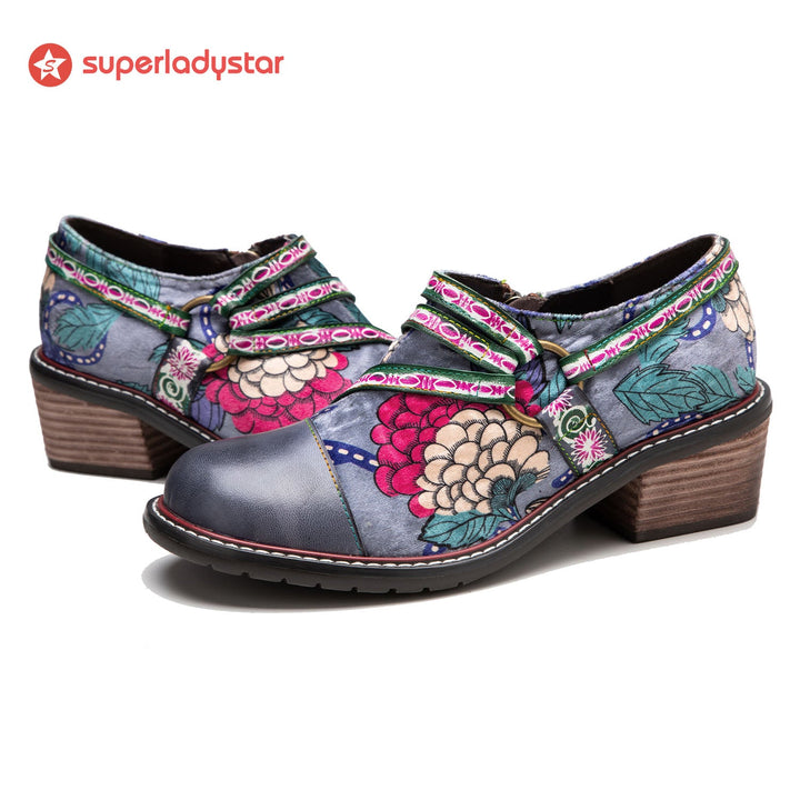 Hand Painted Leather&amp;Velvet Panels Flat Boots