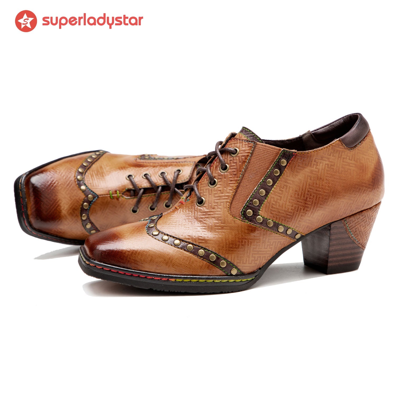 Retro Hand-printed Leather Pumps