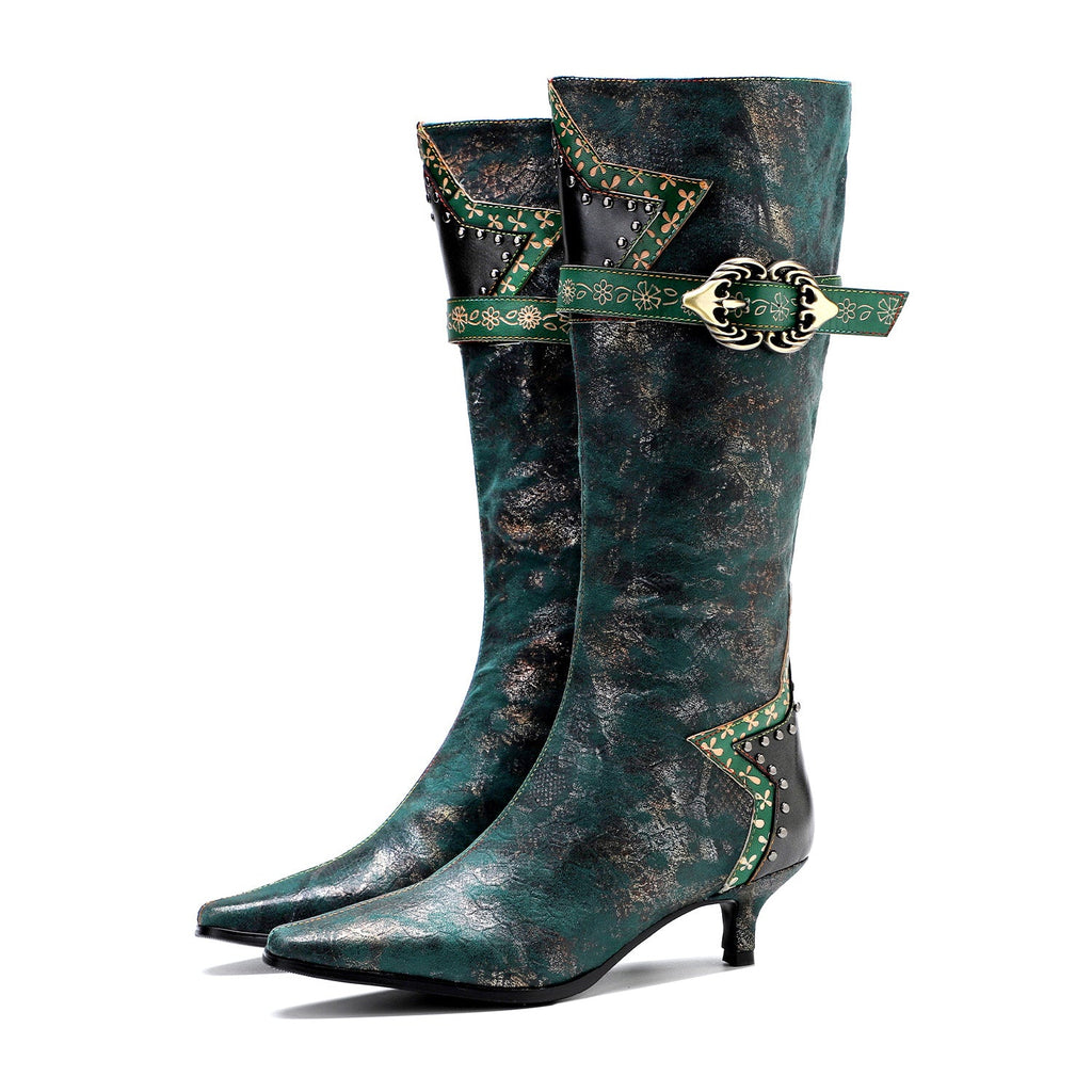 Handmade Gothic Metal Buckle Stiletto Heel Boots