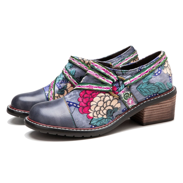 Hand Painted Leather&amp;Velvet Panels Flat Boots