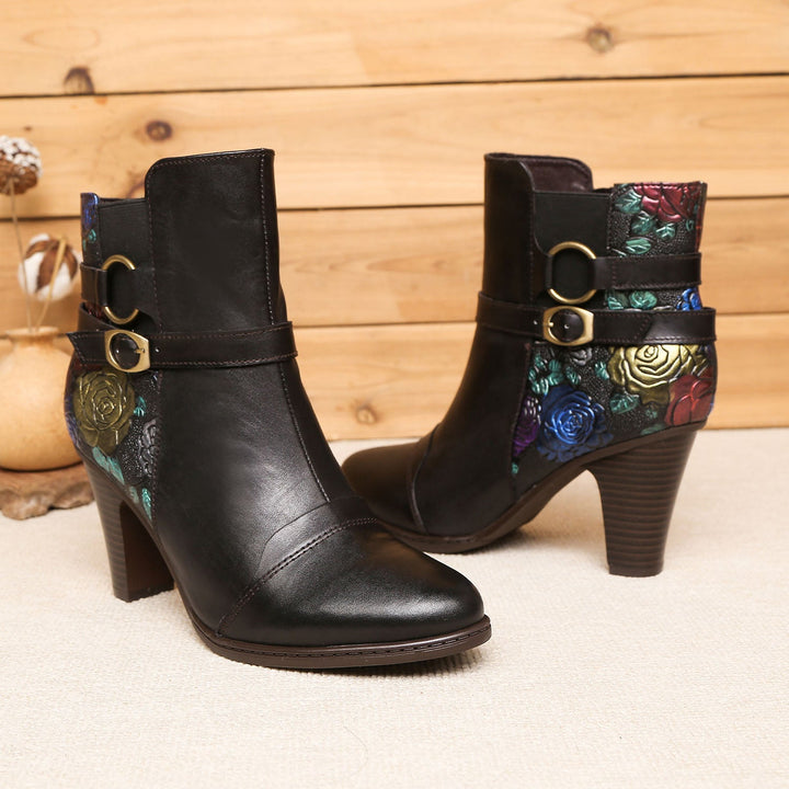 Vintage Handmade Embossed Adjustable Ankle Boots