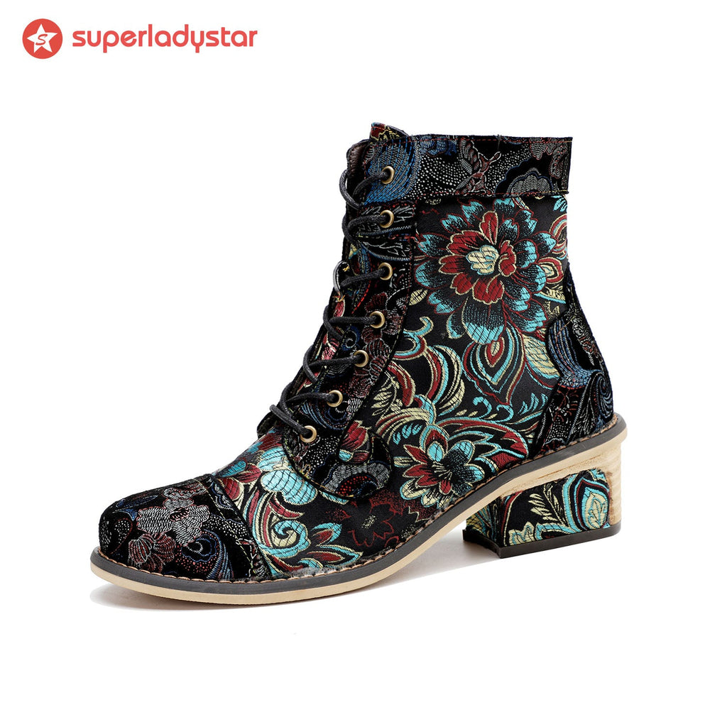 Vintage Handmade Stunning Floral Ankle Boots