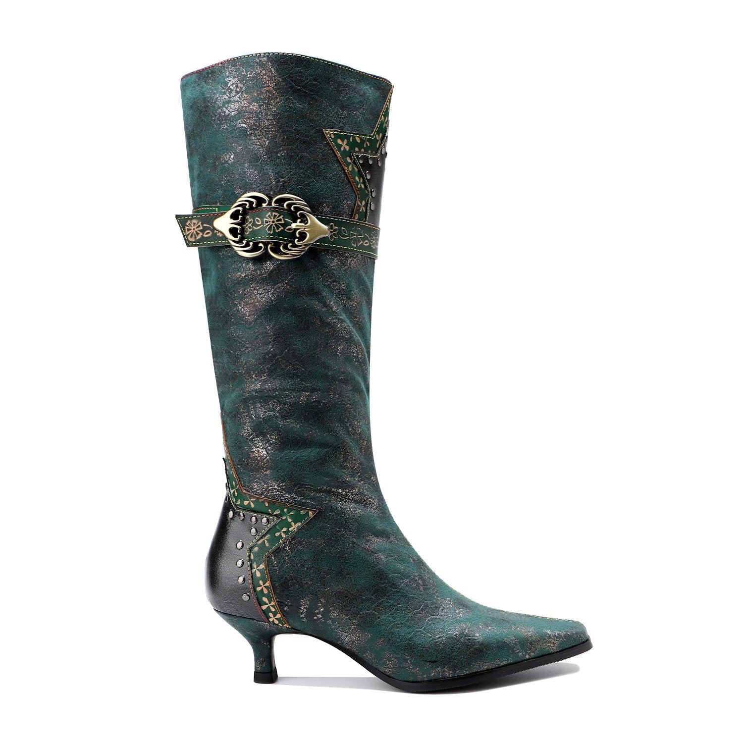 Handmade Gothic Metal Buckle Stiletto Heel Boots