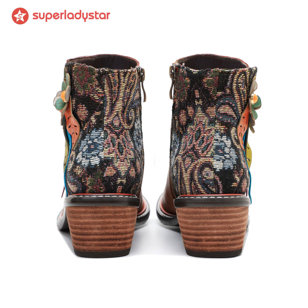 Vintage Handmade Leather Floral Ankle Boots