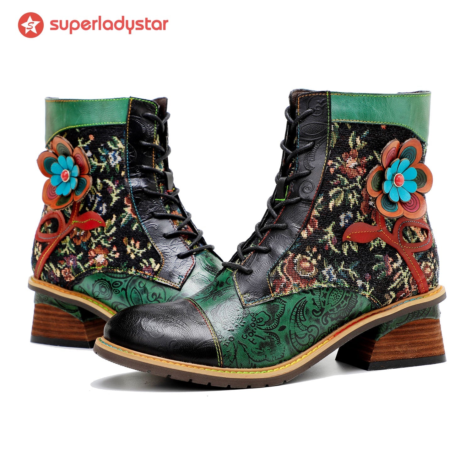 Vintage Handmade Stunning Floral Ankle Boots