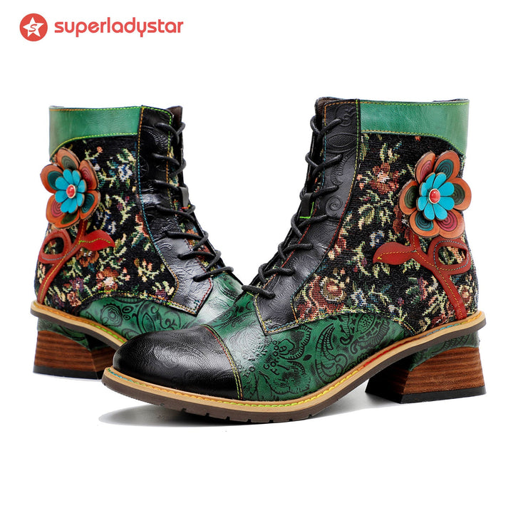 Vintage Handmade Stunning Floral Ankle Boots