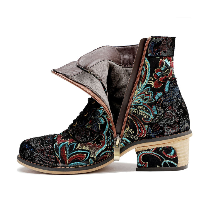 Vintage Handmade Stunning Floral Ankle Boots